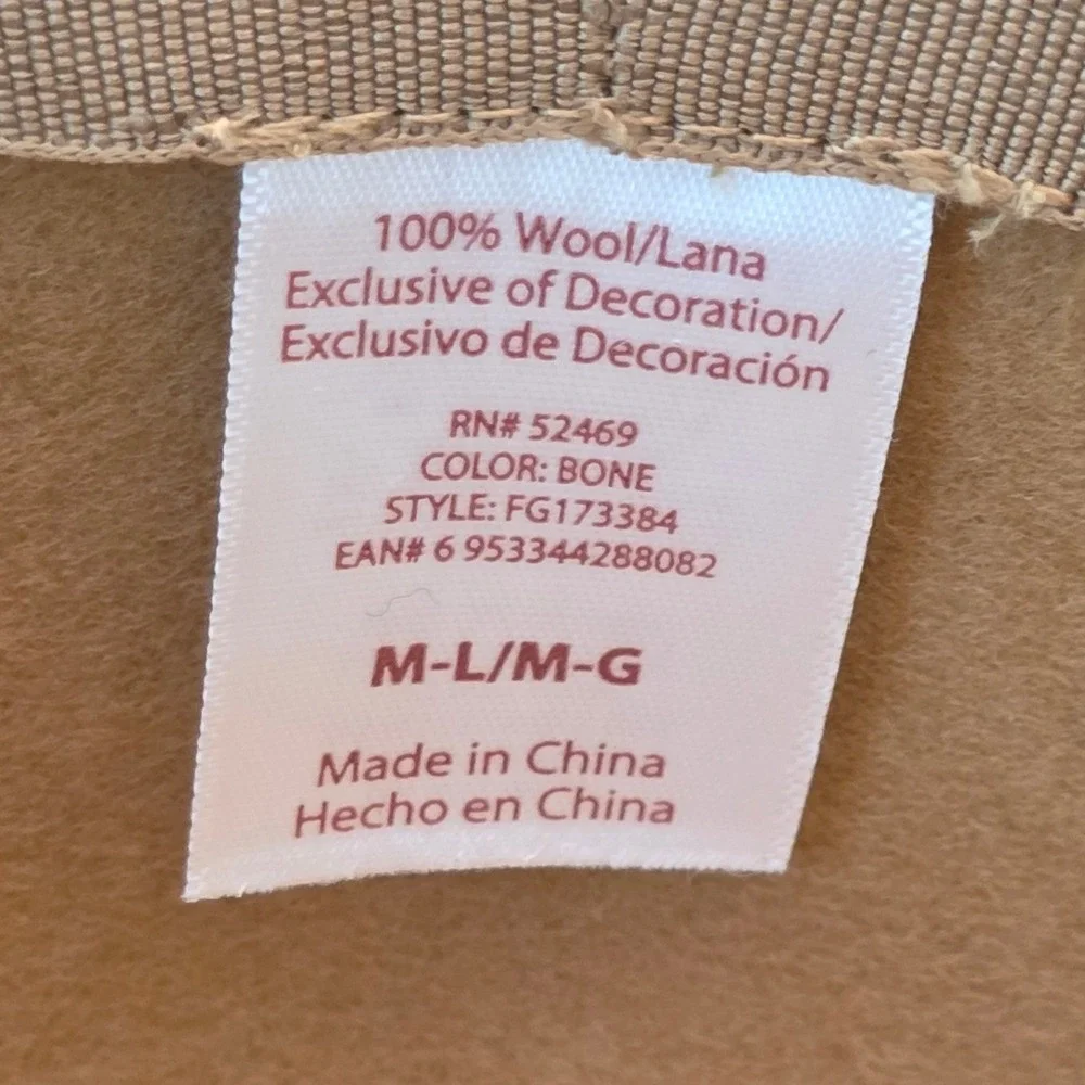 100% Wool Tan Wide Brim Floppy Hat Silver Butterfly Pin Braided Band Boho Whimsy